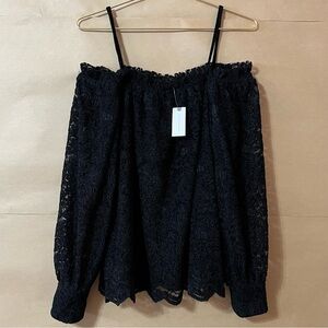 Anthropologie | NWT Eri + Ali Romana Lace Top Off The Shoulder Black Size XS